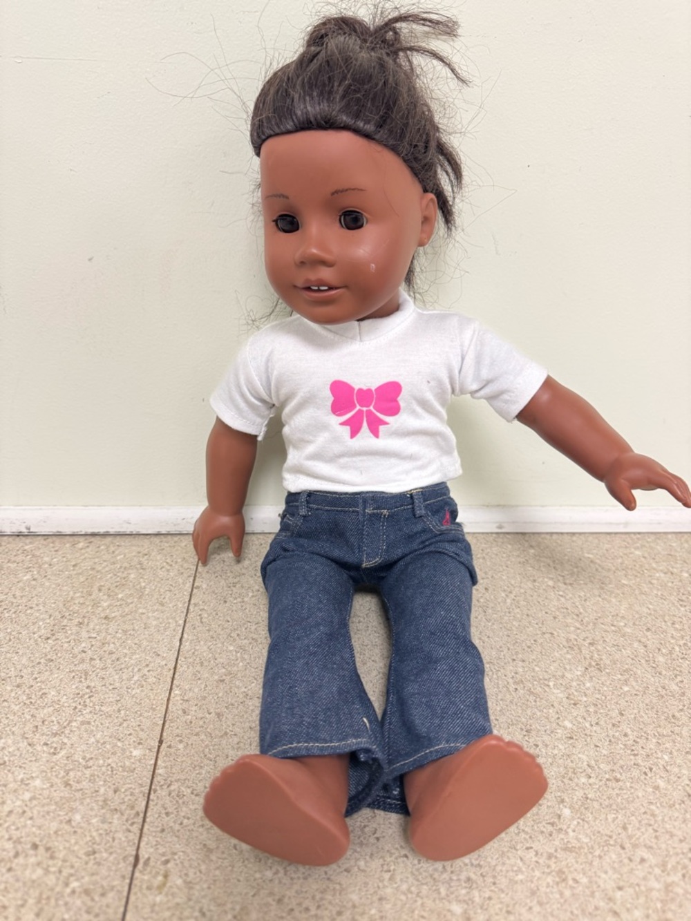 American Girl White Tee with Pink Bow Graphic for Doll
